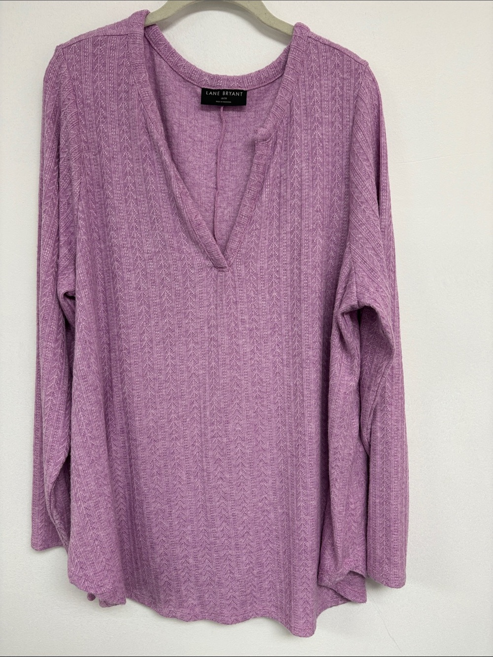 Lane Bryant 18/20 Purple Pointelle V-Neck Tunic Top Super Soft NWOT